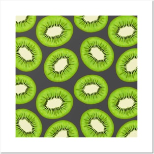 Green Kiwi Slices Pattern Posters and Art